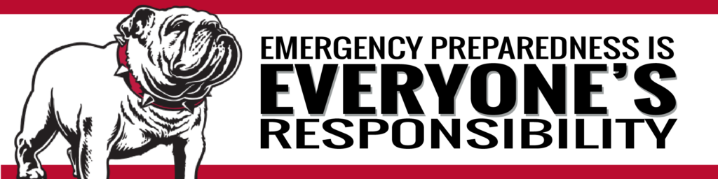 Bulldog standing next to Emergency preparedness is everyone's responsbility