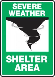 Severe Weather Shelter Area sign